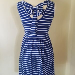 Blue & White Striped Day Dress with Bow on Back